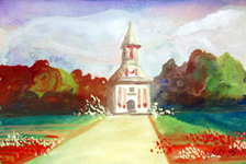 Kendice - kostol Sv. Michala - akvarel 2oo8 SLÁVIKatka